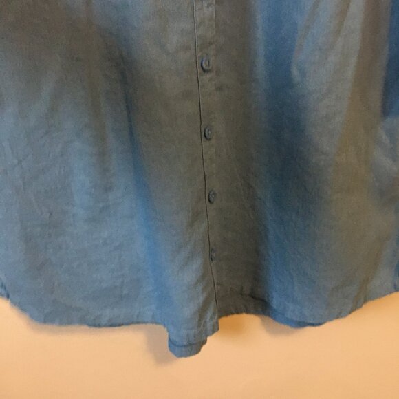 Northern Reflections Blue Linen Blend Sailor Collar Button Down Dress Sh… - Picture 4 of 16